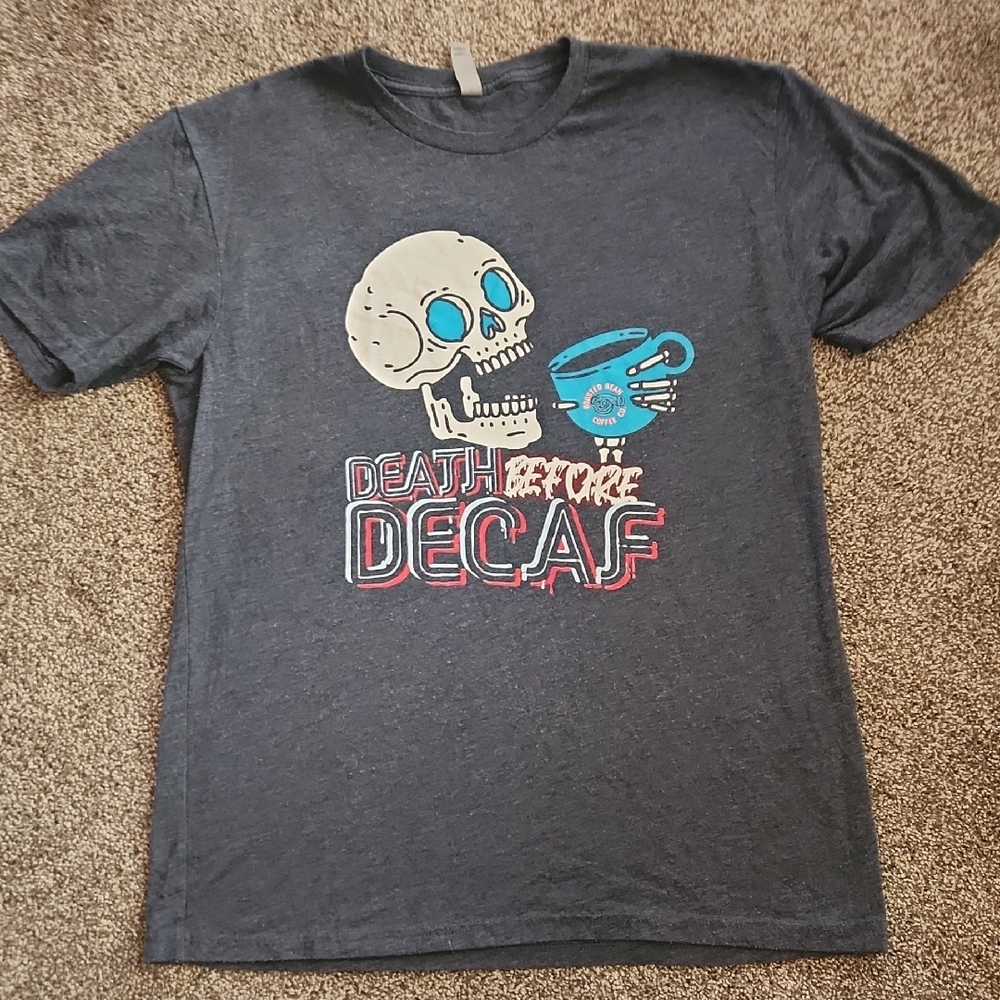 Death Before Decaf Short Sleeve Graphic Tee - Size Large
